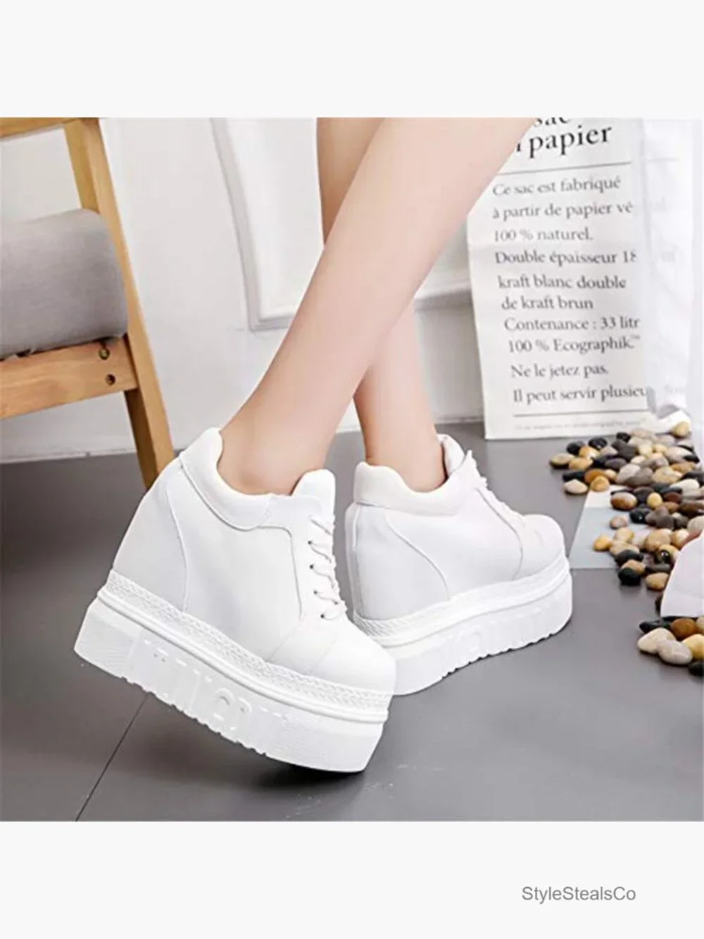 Lace-Up Platform Wedge Sneakers Hidden Heel Memory Foam Casual Walking Shoes - Picture 3 of 7